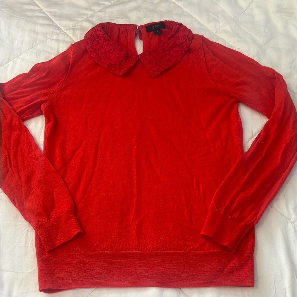 J.Crew Vibrant Red Top with Chic Lace Detail
